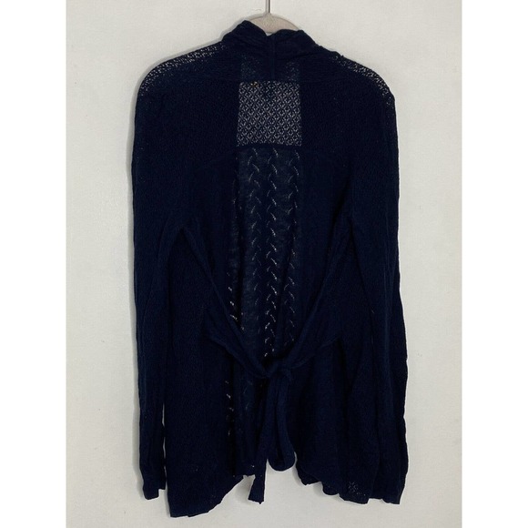 Anthropologie Knitted & Knotted Navy Blue Linen Crochet Cardigan Sweater Size M - Picture 6 of 6